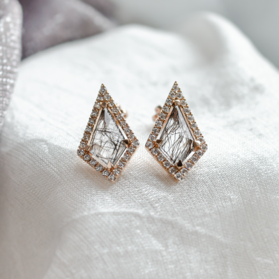 Statement earrings with rutile quartz and side diamonds ALEXIS