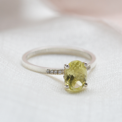 Lemon quartz gold ring with diamonds LIMONE