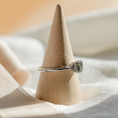 Unusual engagement ring with rutilated quartz and diamonds PRECIOUS