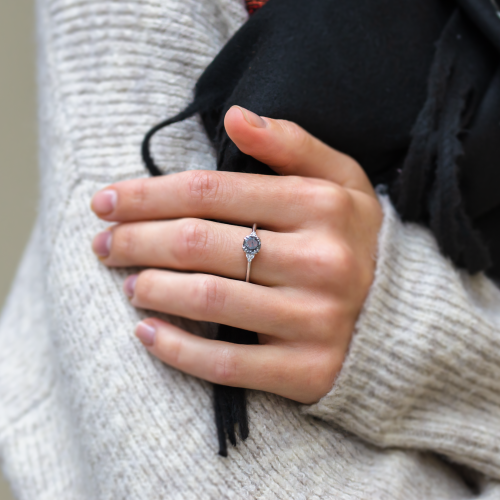 Unusual engagement ring with rutilated quartz and diamonds PRECIOUS