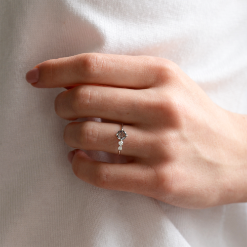 Gold ring with rutilated quartz and diamonds QUIDO