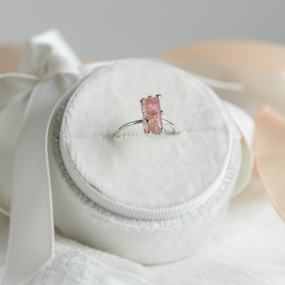 Unusual ring with strawberry quartz ROSA