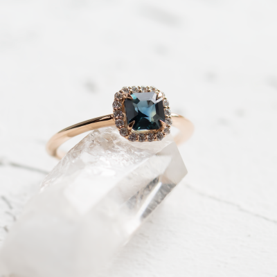 Teal sapphire and diamond engagement ring AUBREY