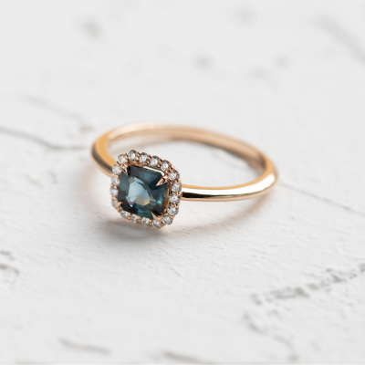 Teal sapphire and diamond engagement ring AUBREY