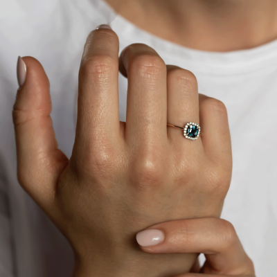 Teal sapphire and diamond engagement ring AUBREY
