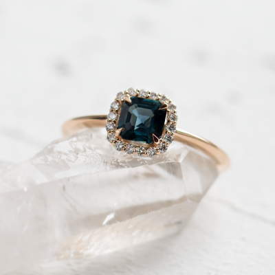 Teal sapphire and diamond engagement ring AUBREY