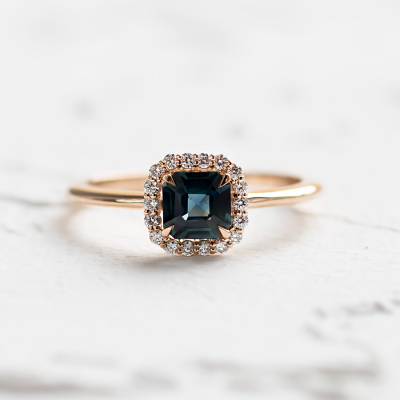 Teal sapphire and diamond engagement ring AUBREY