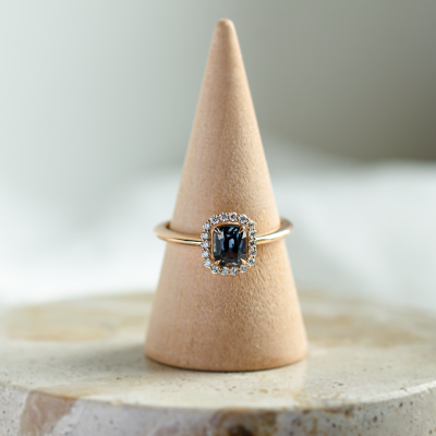 Teal sapphire and diamond engagement ring AUBREY