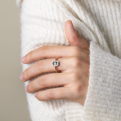 Vintage prsten s teal baguette safírem a diamanty FROST