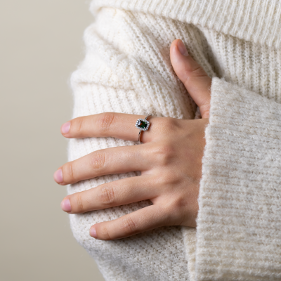 Vintage prsten s teal baguette safírem a diamanty FROST