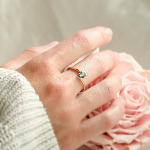 Unique ring with teal sapphire and diamonds LEAH