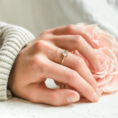 Unusual engagement ring with white sapphire in atypical shape MARIAH