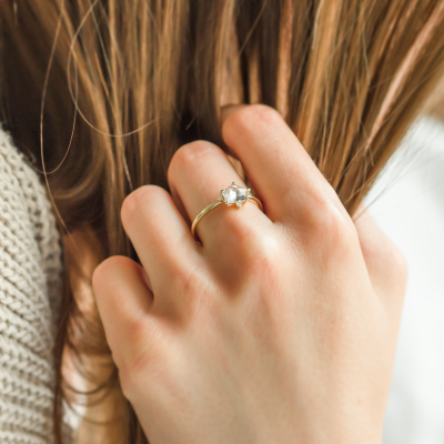 Unusual engagement ring with white sapphire in atypical shape MARIAH