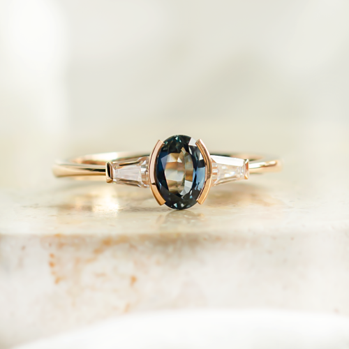 Originální prsten s modrozeleným safírem a moissanity MAYLA