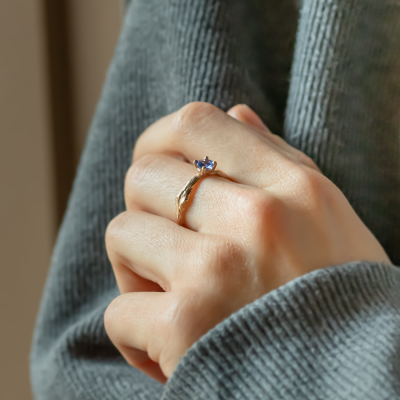 Tanzanite gold tree branch ring DREMIS