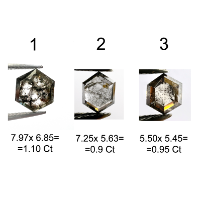 Minimalist ring with hexagon salt and pepper diamond SIXTA