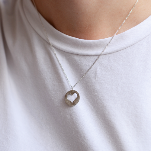 Gold hammered pendant with heart AMORE