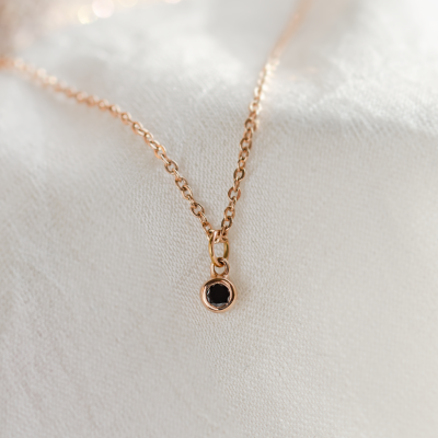 Gold bezel necklace with black diamond BLAKELY