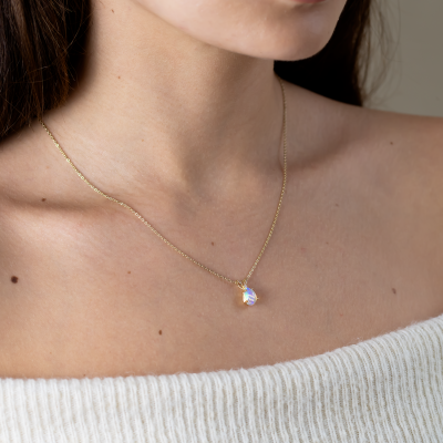Gold necklace with white opal and diamond BRISBANE
