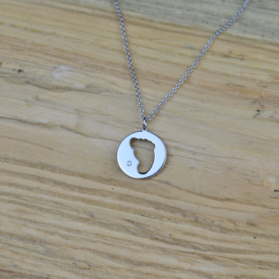 EIIA silver diamond pendant with baby foot trace
