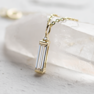 Minimalist moissanite and diamond pendant FELIANA