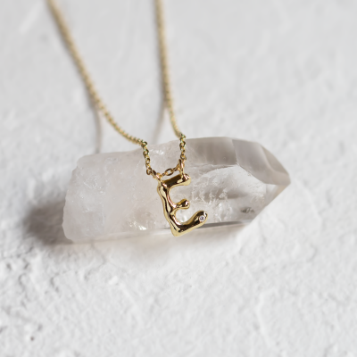 Gold letter pendant with diamond JEAN