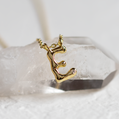 Gold letter pendant with diamond JEAN
