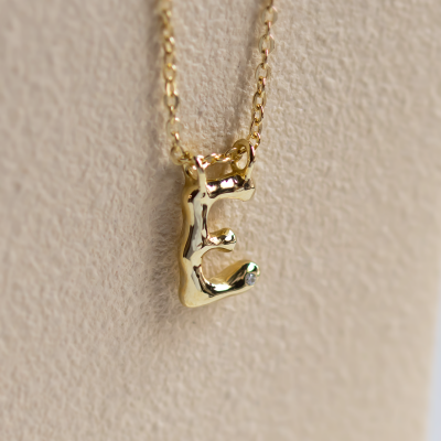 Gold letter pendant with diamond JEAN