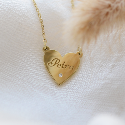 JENI gold diamond pendant with your name carved on
