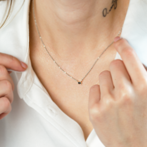 Minimalist necklace with baguette salt and pepper diamond KIEL