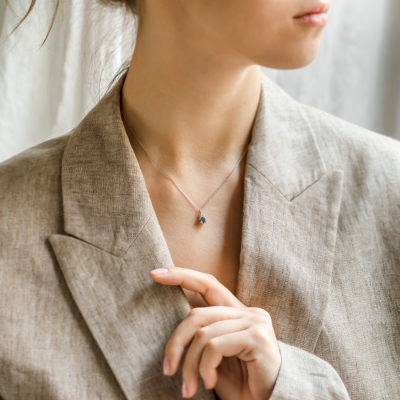 Gold emerald and diamond pendant LANA