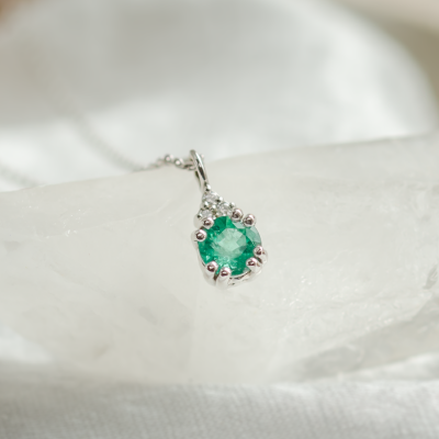 Gold emerald and diamond pendant LANA