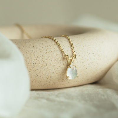 Gold moonstone necklace with diamond LUNA