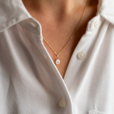 Gold necklace with pear moissanite NAOMI