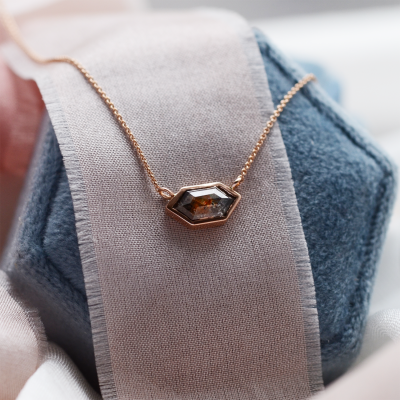 Gold necklace with hexagon salt and pepper diamond PERTH