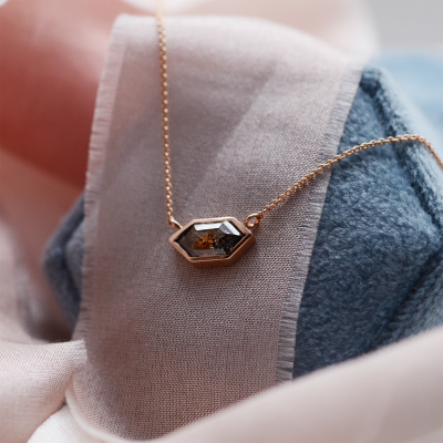 Gold necklace with hexagon salt and pepper diamond PERTH