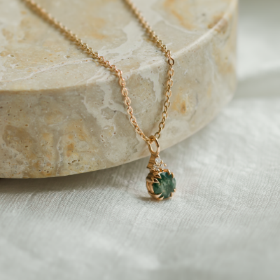 Gold moss agate and diamond pendant TALI