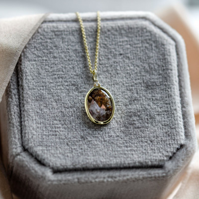 Gold necklace with oval salt'n'pepper diamond VICTORIA