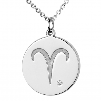 Silver pendant with a sign of zodiac and diamond ZODI