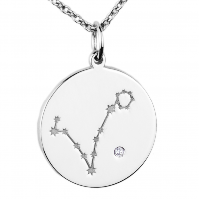 Silver pendant with a zodiac constellation and diamond ZODIAC