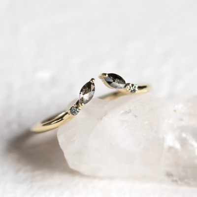 Gold open ring with salt and pepper diamonds ADA