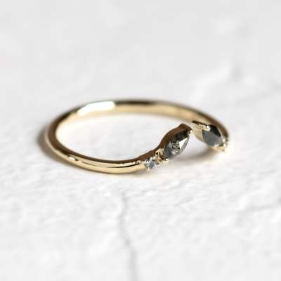 Gold open ring with salt and pepper diamonds ADA