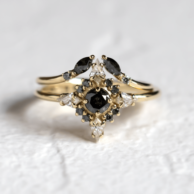 Gold open ring with salt and pepper diamonds ADA