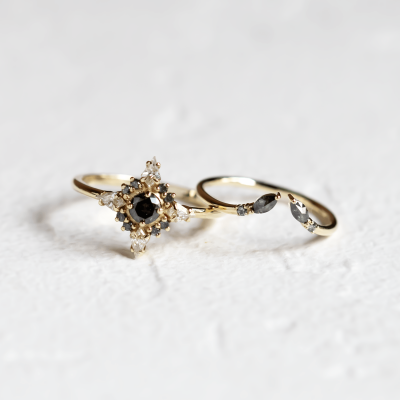 Gold open ring with salt and pepper diamonds ADA