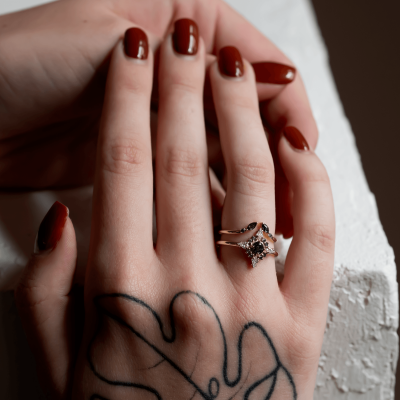 Gold open ring with salt and pepper diamonds ADA