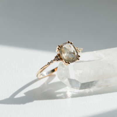 Gold ring with salt and pepper diamond AGNES