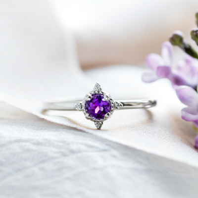 Gold ring with amethyst and diamonds ALBINA