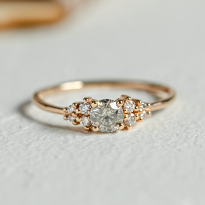 Elegant engagement ring with salt and pepper diamond ANGELA