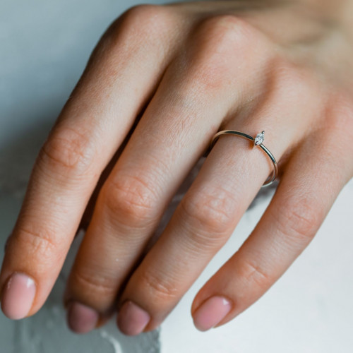 Minimalist engagement ring with marquise lab created diamond ANTOINE