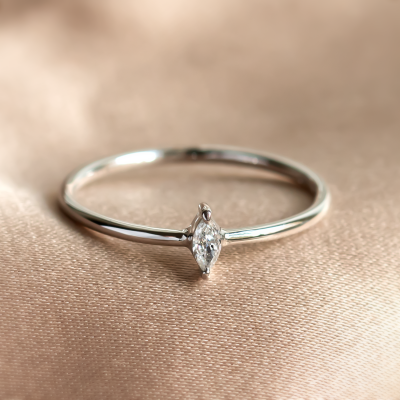 Minimalist engagement ring with marquise lab created diamond ANTOINE
